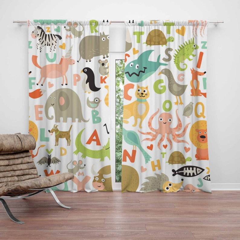 Baby Nursery Blackout Curtains - ABC Alfabe Kreş Perdesi Hayvan Çocuk