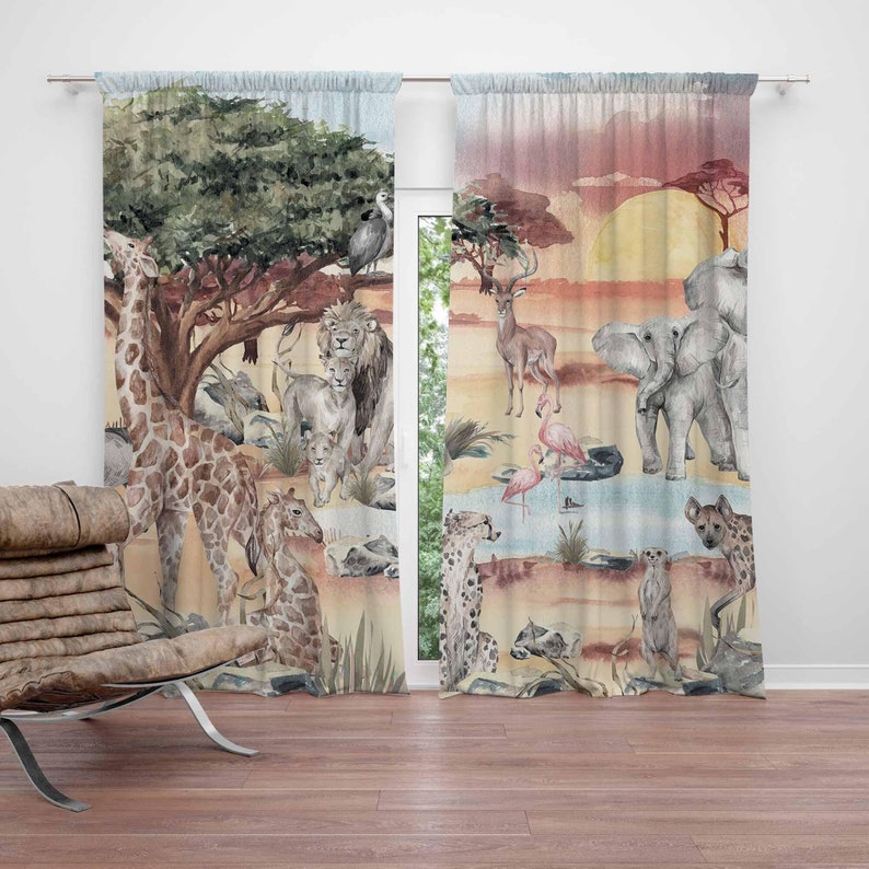 Baby Nursery Blackout Curtains - Safari Hayvanları Perde Çocuk Odası Kreş