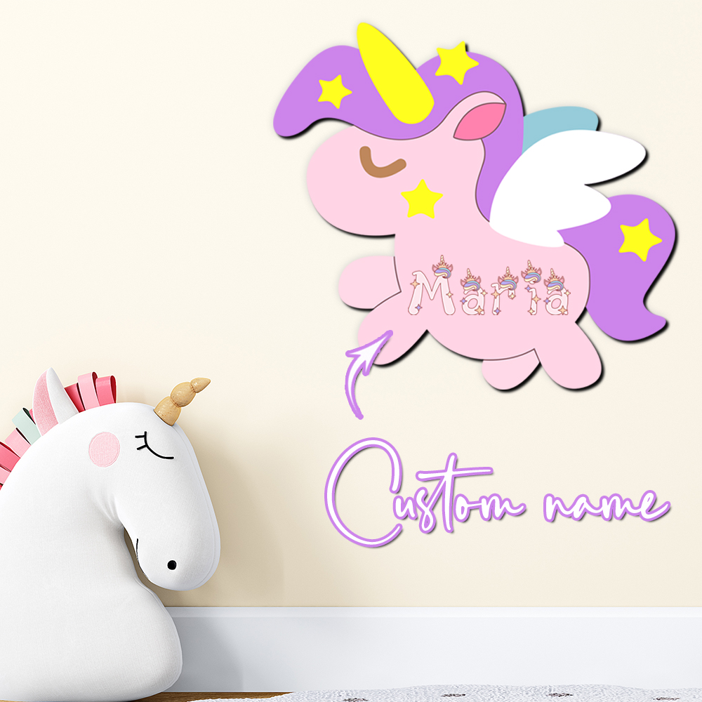 Baby Nursery Girl - Özel Unicorn Ahşap İsim Tabelası Kişiselleştirilmiş