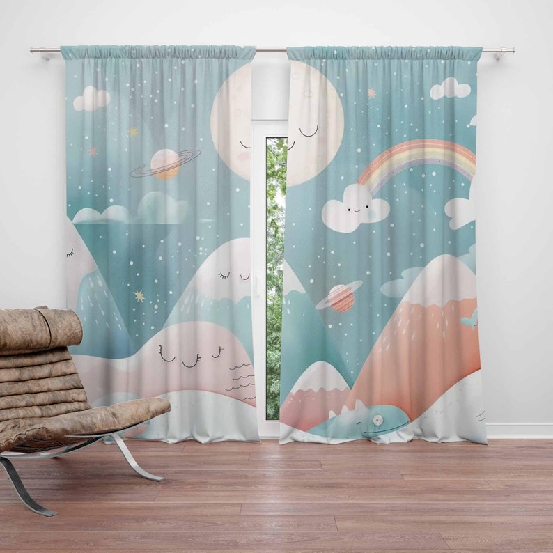 Baby Nursery Blackout Curtains - Dağ Gökkuşağı Bebek Kreş Perdeleri Bulut