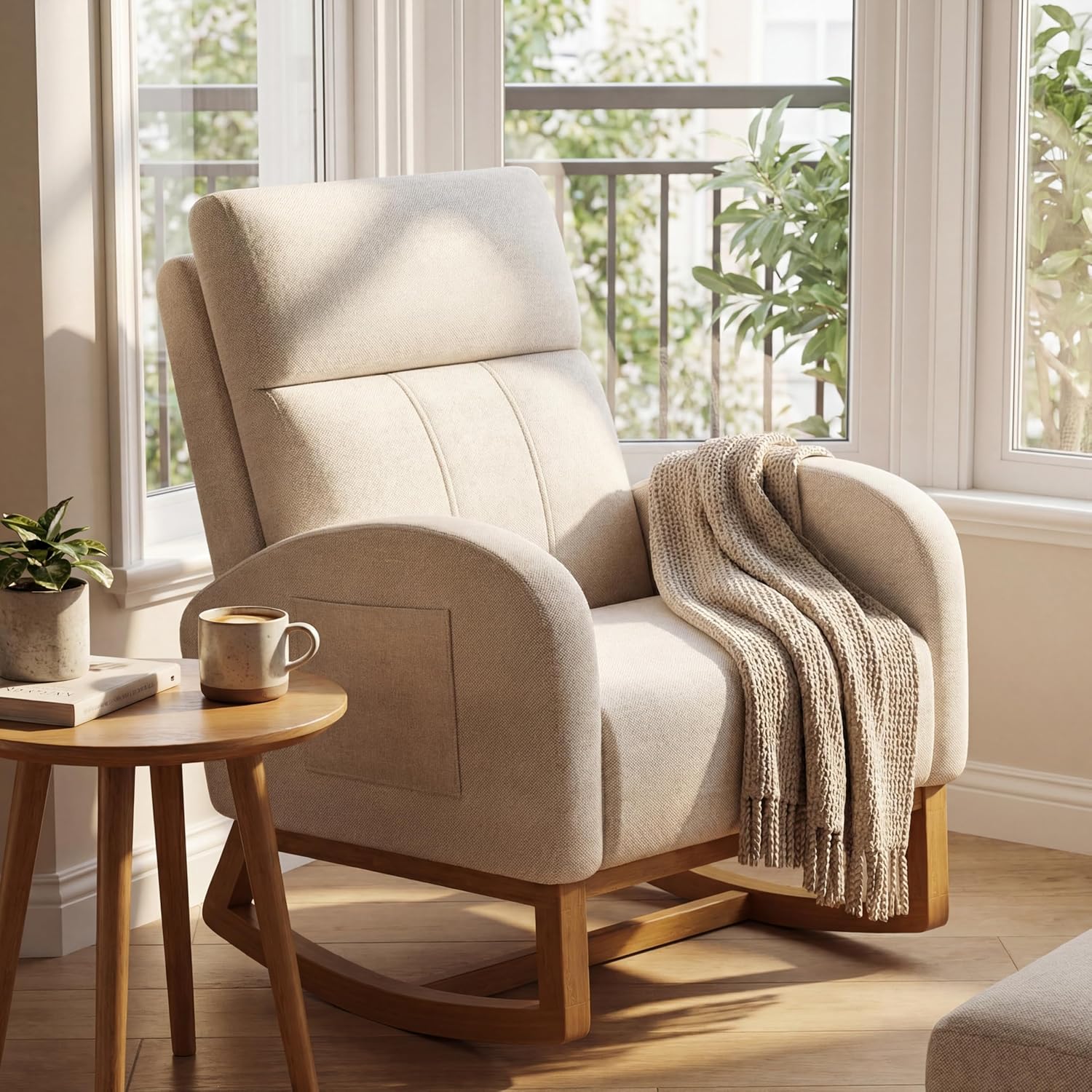 Rocking Chair Nursery - # Rahat Yüksek Sırtlı Döşemeli Sallanan