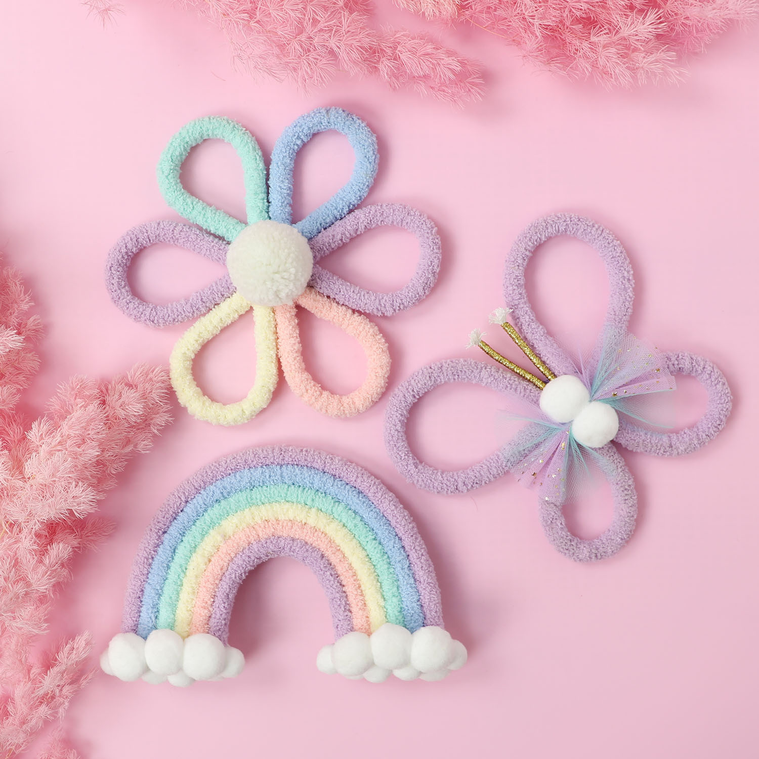 Baby Nursery Decor Girl - İskandinav gökkuşağı papatya çiçeği kelebek Boho