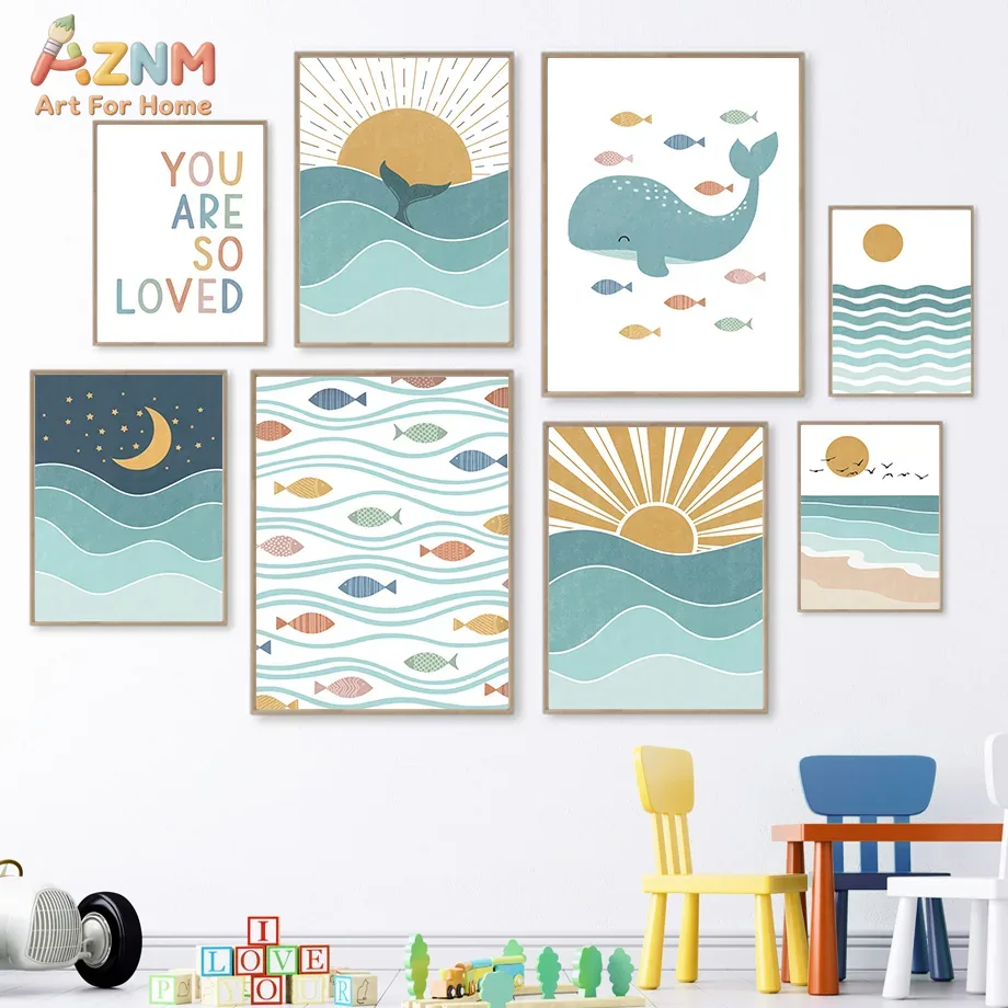 Baby Nursery Girl - AZNM Boho Okyanus Kanvas Duvar Sanatı