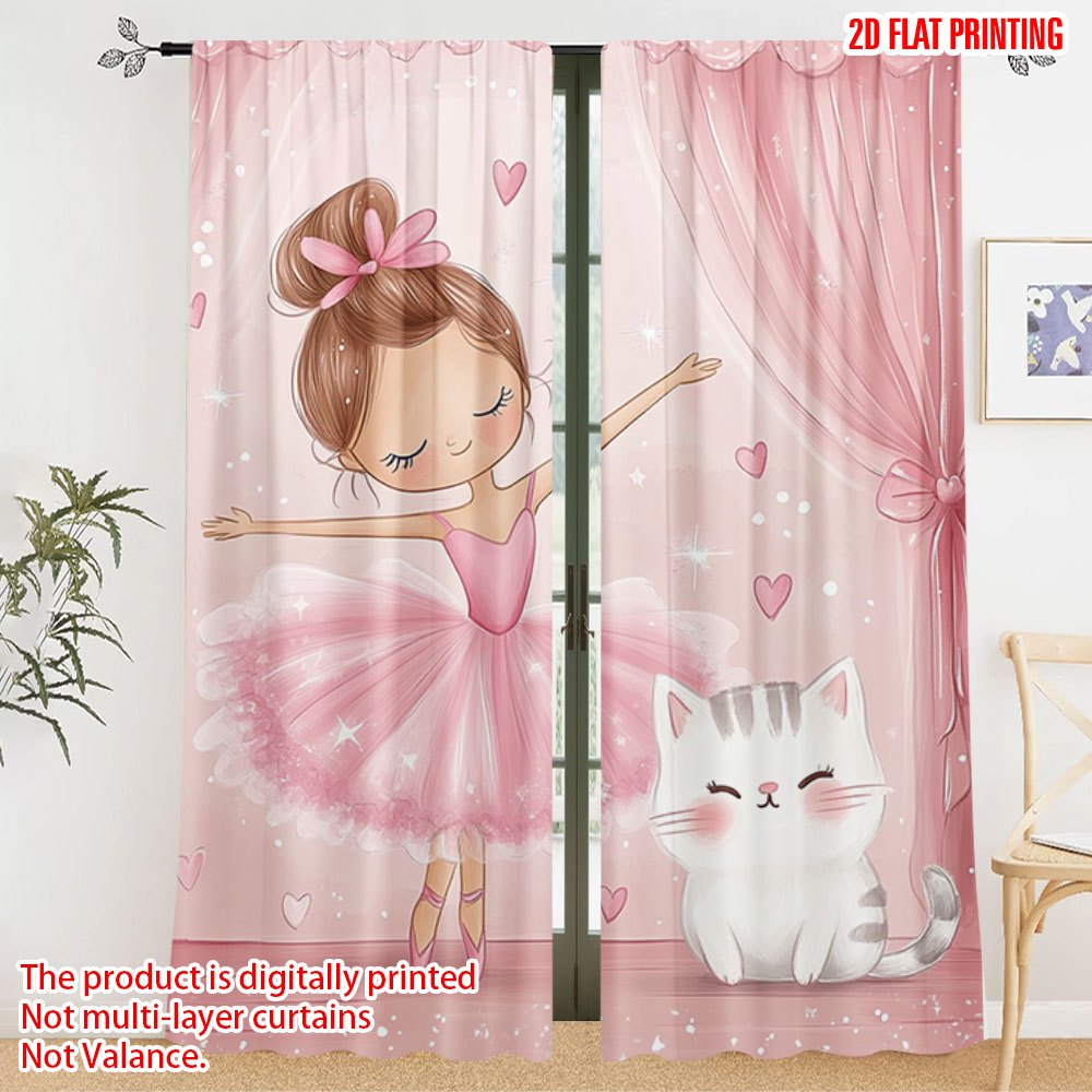 Baby Nursery Blackout Curtains - Pembe Balerin ve Kedi Karartma Perdeleri