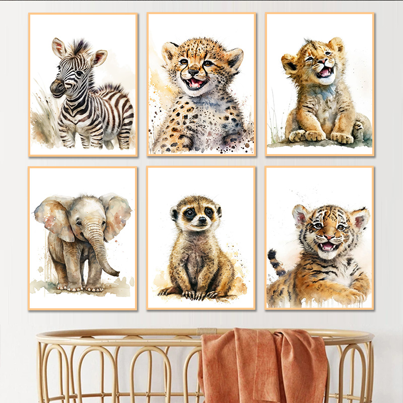 Baby Zebra Nursery - Suluboya Hayvanlar Bebek Çita Zürafa Fil