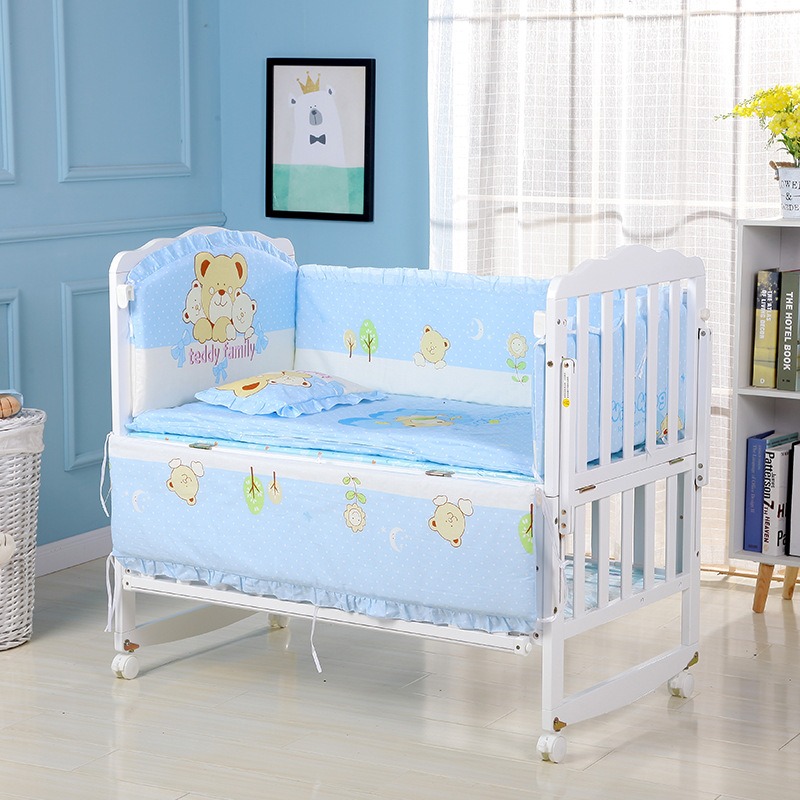 Convertible Crib Set - 6 adet karikatür pamuk beşik nevresim