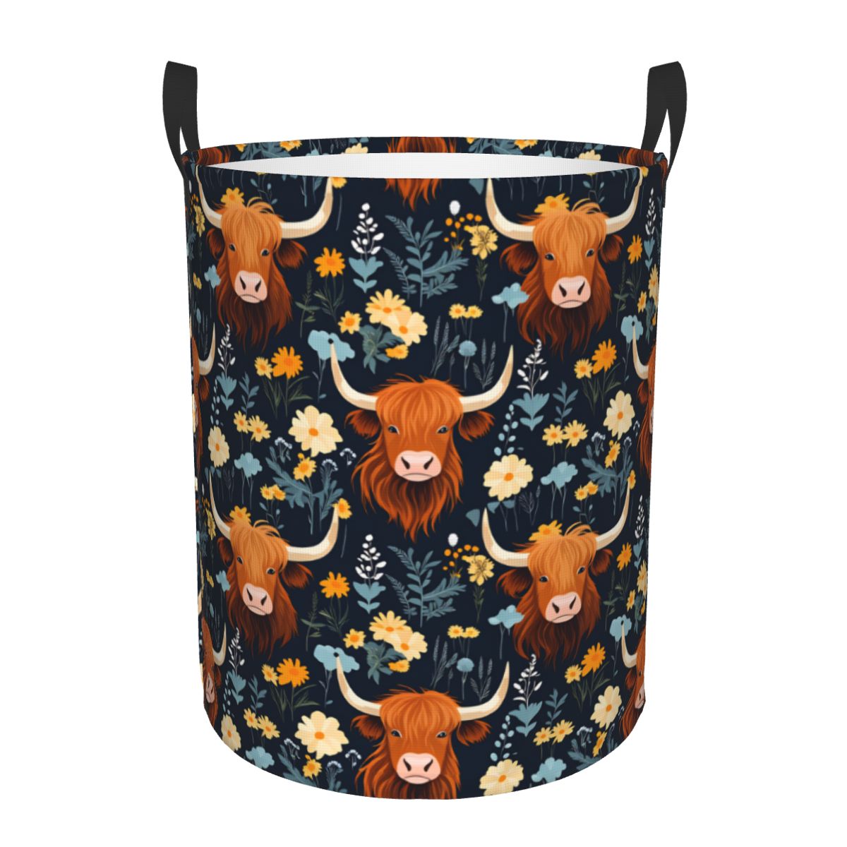 Laundry Hamper Nursery - Çiçekli Yayla İnekleri Çamaşır Sepeti Katlanabilir