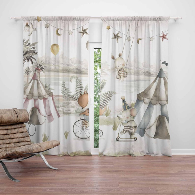 Baby Nursery Blackout Curtains - Sirk Hayvanları Perdeleri Çocuk Odası Perdeleri