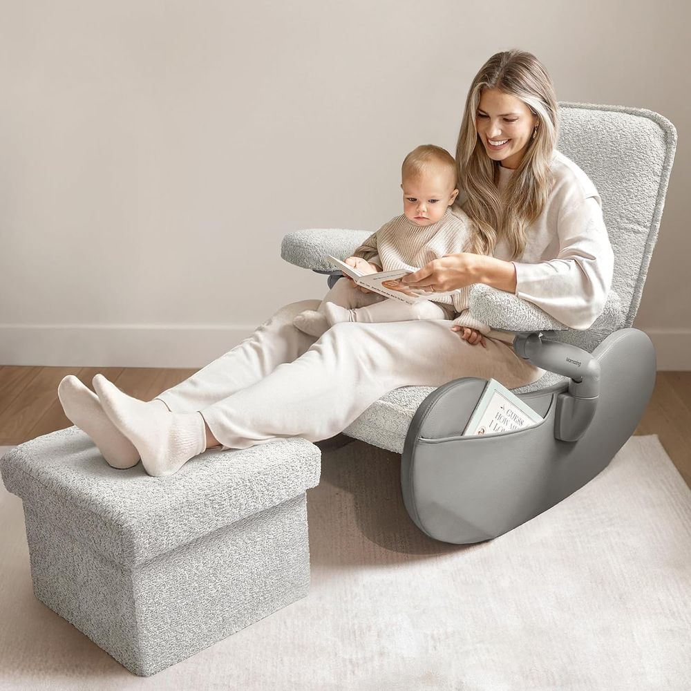 Rocking Chair Nursery - Ottomanlı Döşemeli Sallanan Sandalye, Rahat Emzirme