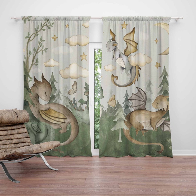 Baby Nursery Blackout Curtains - Küçük Ejderha Kreş Perdeleri Hayvan Çocuk