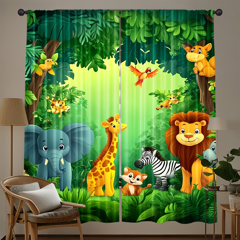 Baby Nursery Curtains - 2 adet Karikatür Hayvan Perdeleri Orman