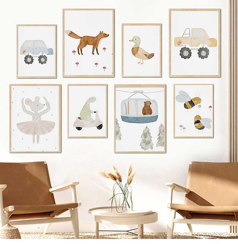 Baby Nursery Posters - Karikatür Kaz Arılar Ayı Ördek Dinozor