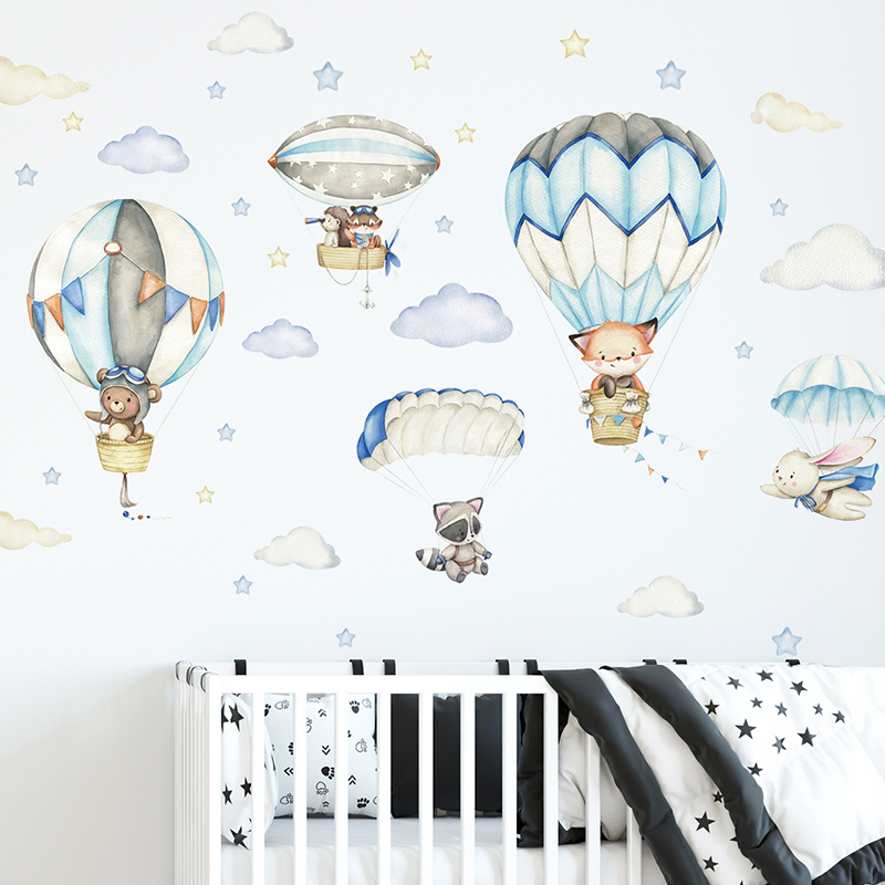 Baby Nursery Stickers - Karikatür Sevimli Hayvanlar Sıcak Hava Balonu