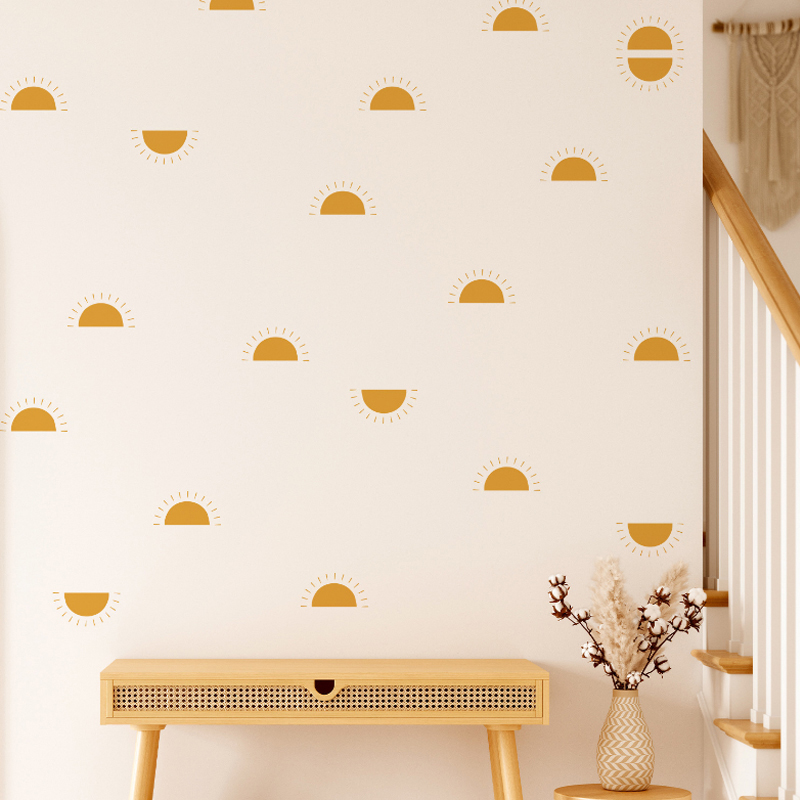 Baby Nursery Yellow Walls - Boho sarı turuncu yarım güneş duvar