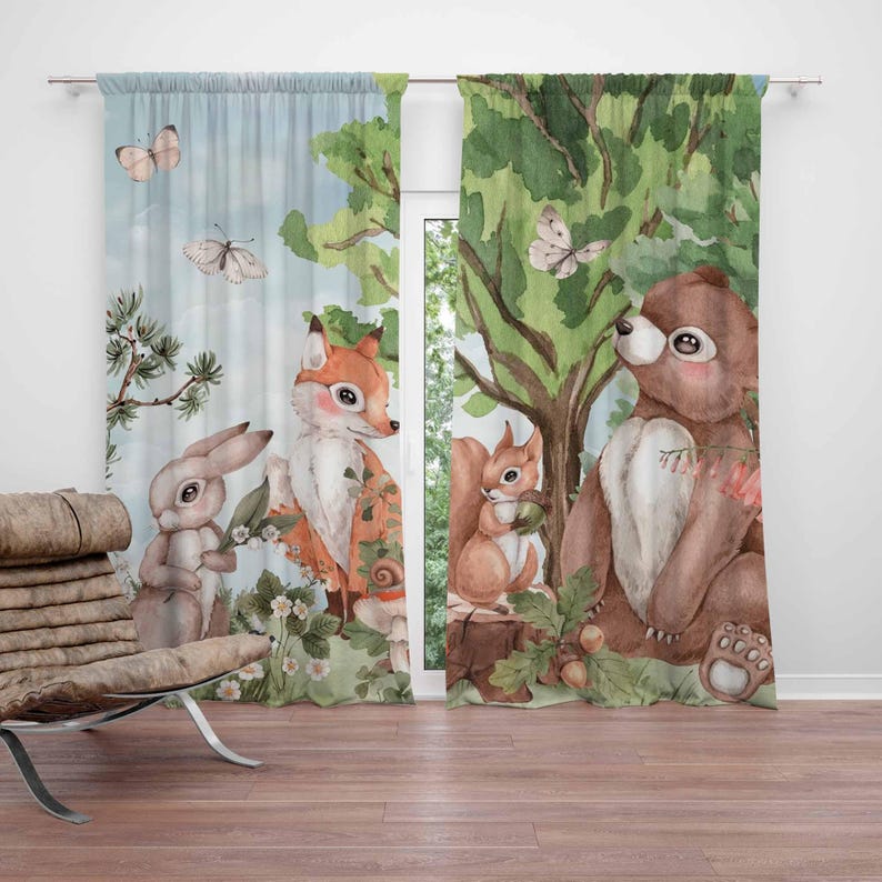 Baby Nursery Blackout Curtains - Orman Hayvanları Perdeleri Çocuk Odası Perdeleri