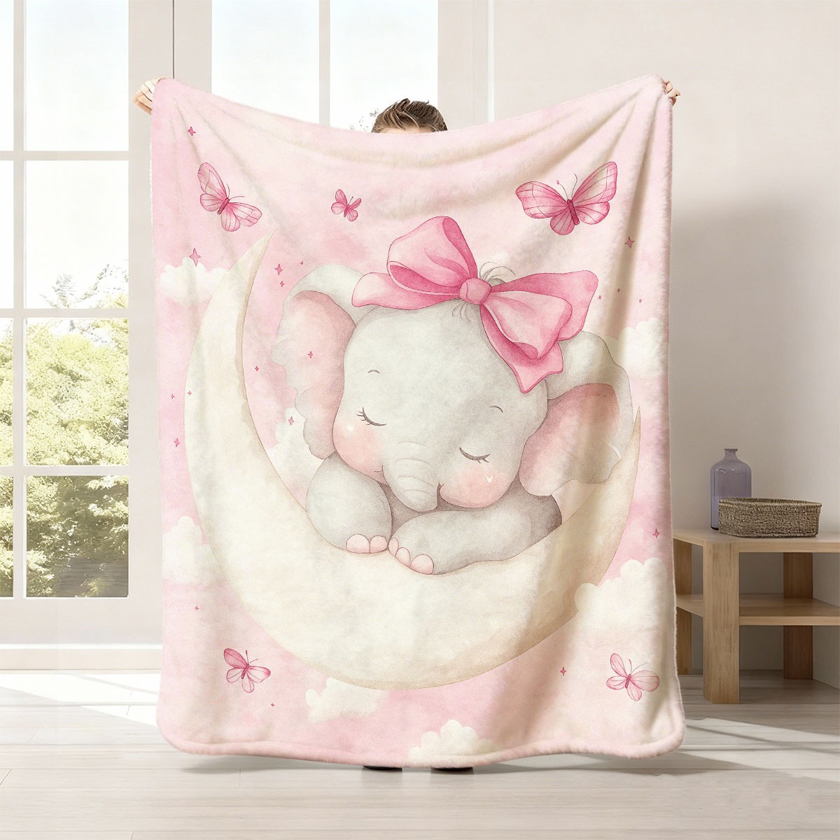 Baby Nursery In Hospital - Peluş Bebek Fil Ay Battaniyesi Pembe