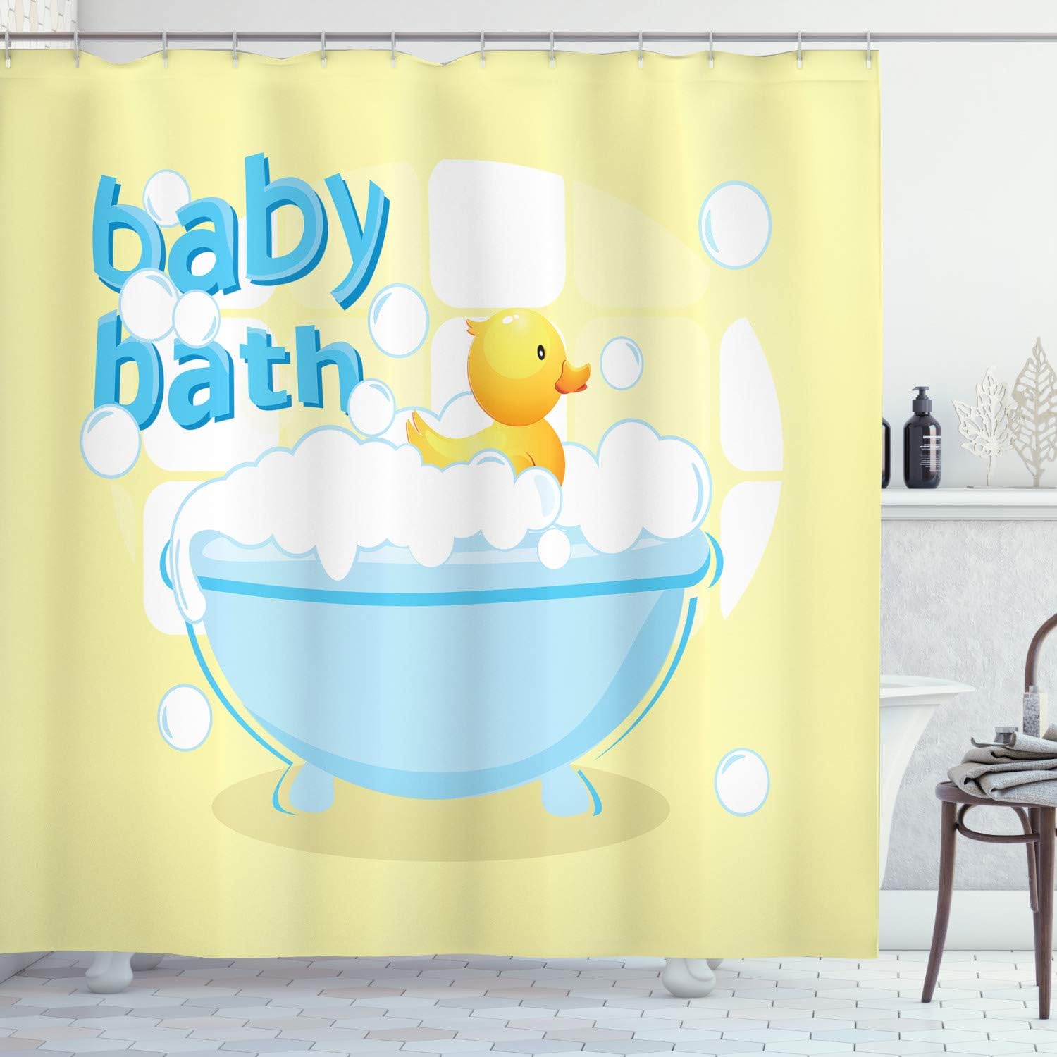 Baby Nursery Curtains - Sarı Bebek Banyo Duş Perdesi Eğlenceli