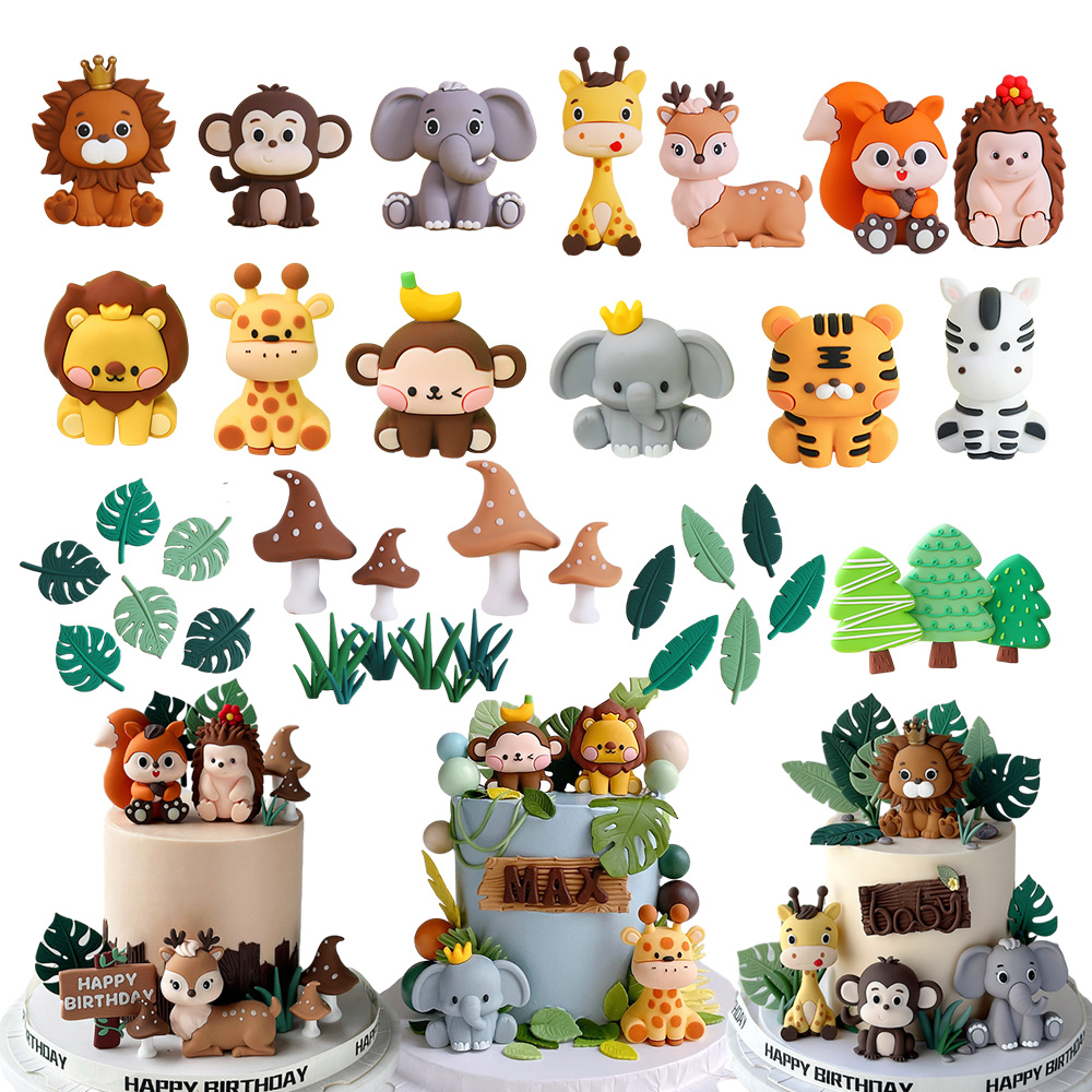 Baby Nursery Jungle Theme - Safari Hayvan Kek Toppers Seti -