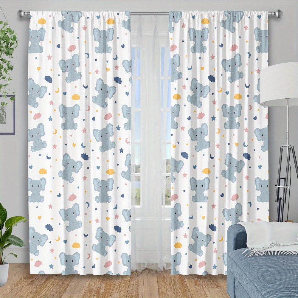 Baby Nursery Curtains - Sevimli Bebek Fil Baskı Perdeleri Kreş