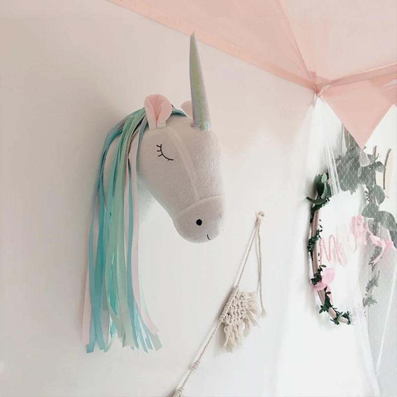 Baby Nursery Girl - Unicorn Peluş Hayvan Başı Duvar Süsü
