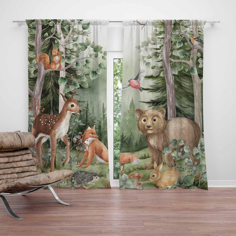 Baby Nursery Blackout Curtains - Orman Hayvanları Perdeleri Çocuk Odası Karartma