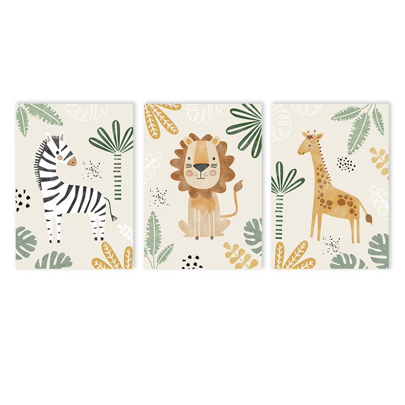 Baby Zebra Nursery - (Çerçevesiz 3 Parça) - Sevimli Aslan