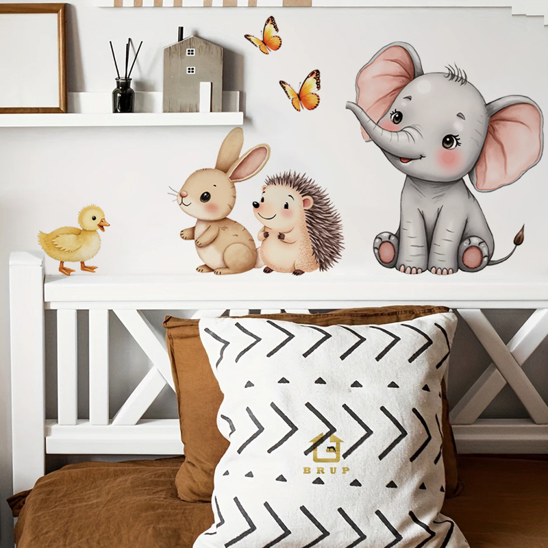 Baby Nursery Stickers - Karikatür Hayvan Duvar Sticker - Fil