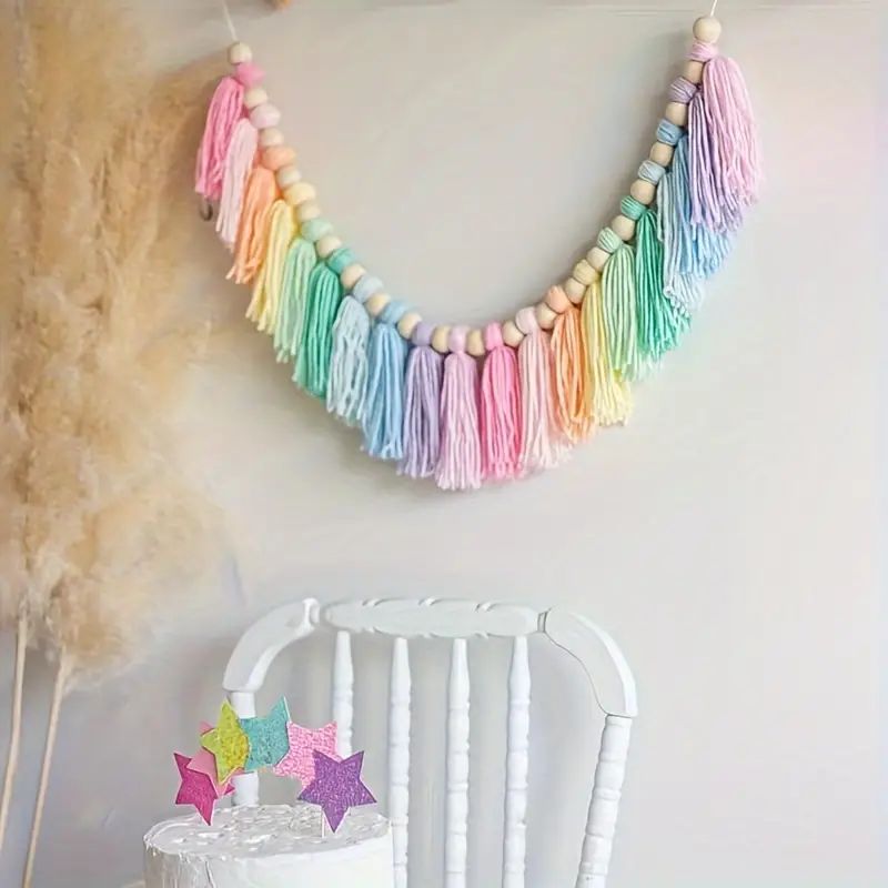 Baby Nursery Decor Girl - 1 adet Boho Renkli Gökkuşağı Püskül
