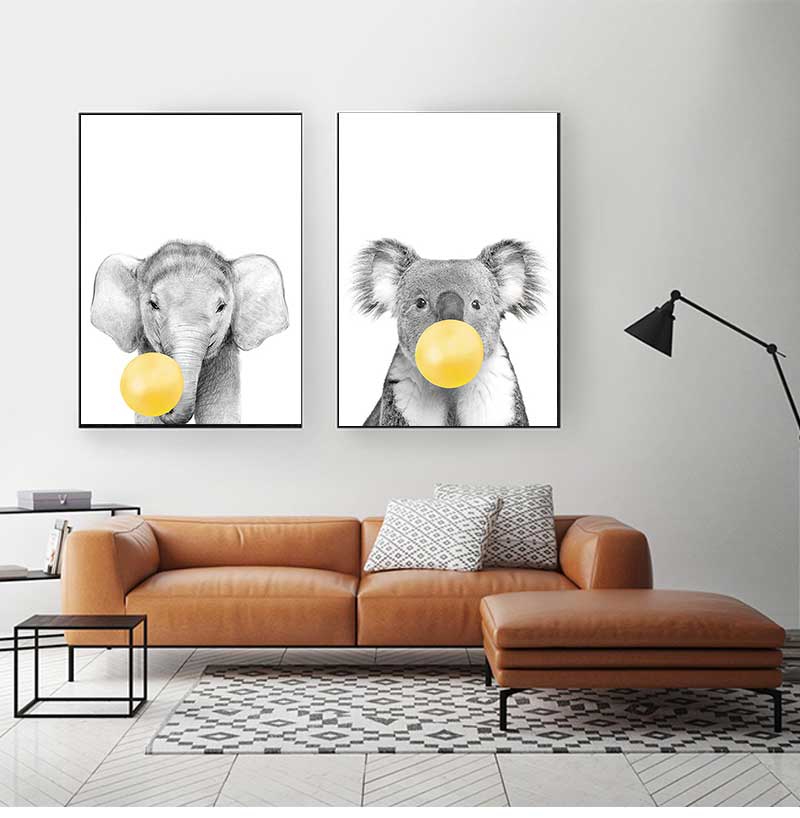 Baby Nursery Yellow Walls - 1 adet çerçevesiz tuval boyama bebek