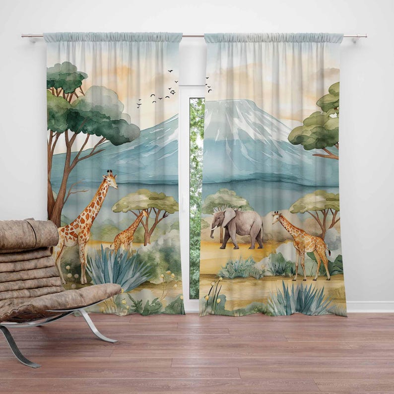 Baby Nursery Blackout Curtains - Safari Hayvanları Çocuk Perdeleri Erkek Bebek