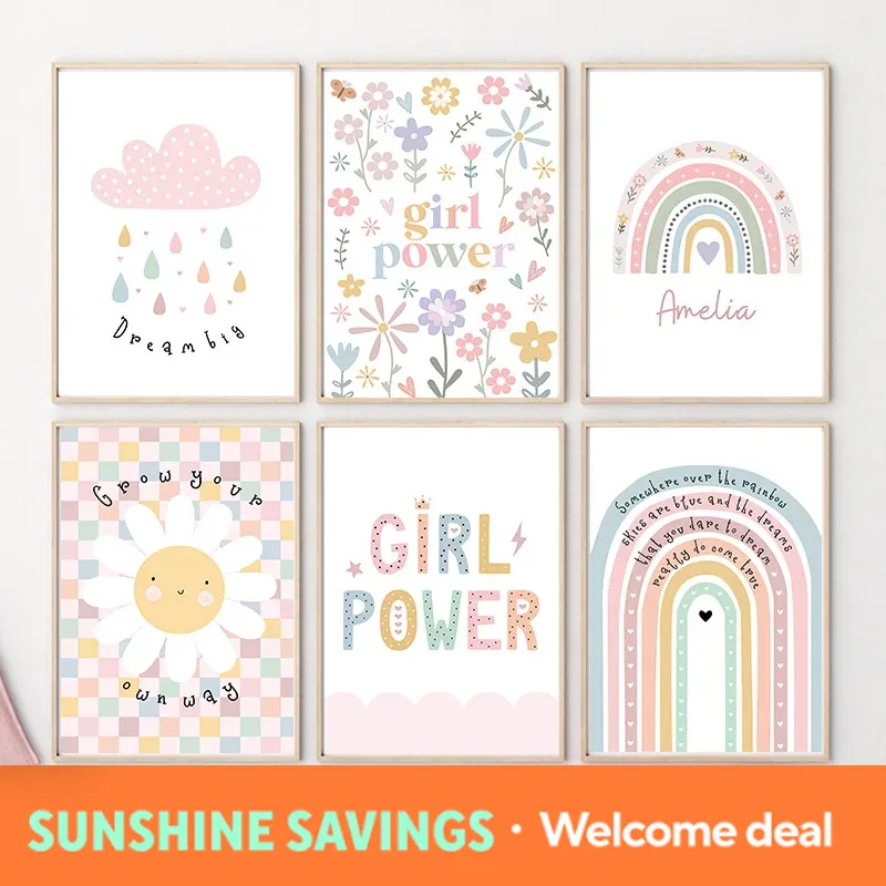 Baby Nursery Posters - Ayçiçeği Gökkuşağı Bulut Kalp Kreş Duvar