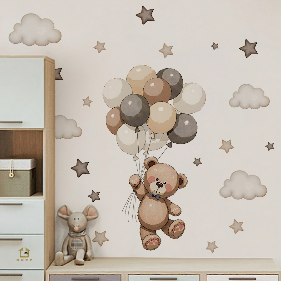 Baby Nursery Stickers - Sevimli Oyuncak Ayı Duvar Çıkartmaları, Çocuk