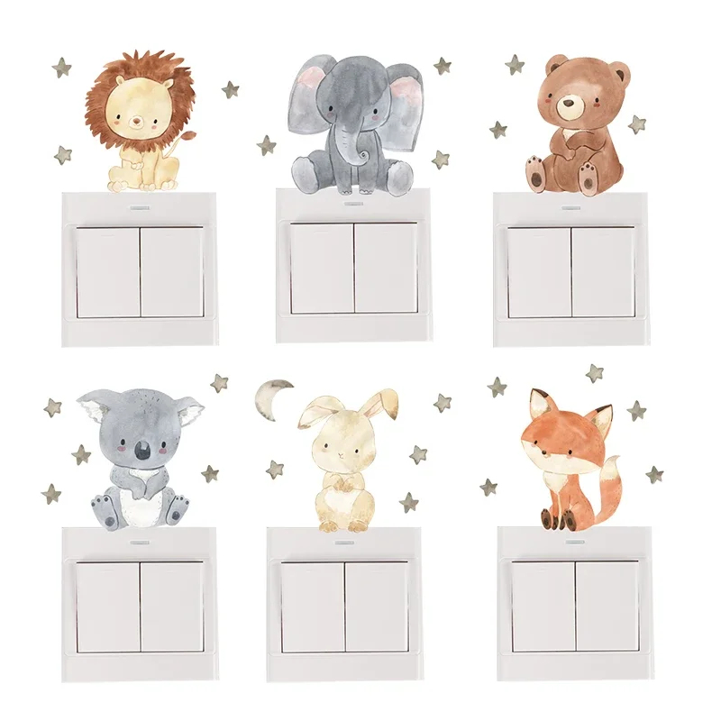 Baby Nursery Stickers - 1/2/4/6 takım karikatür hayvanlar duvar çıkartmaları