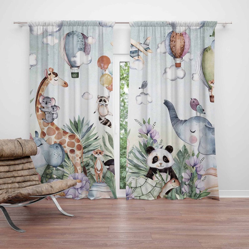 Baby Nursery Blackout Curtains - Safari Hayvan Partisi Kreş Perdesi Çocuk