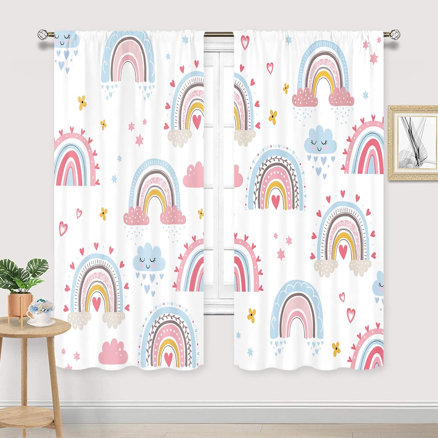 Baby Nursery Curtains - Bebek Kız Pembe Boho Gökkuşağı Perdeleri