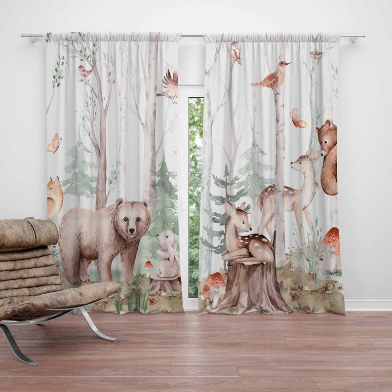 Baby Nursery Blackout Curtains - Orman Hayvanları Perdeleri Çocuk Odası Perdeleri