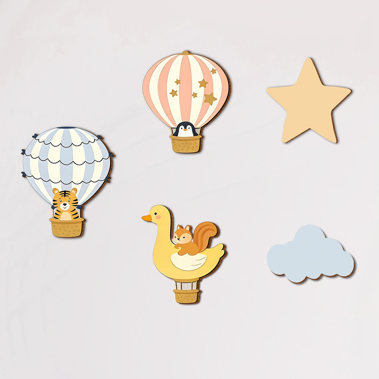 Baby Nursery Stickers - 5 Adet Hayvan Sıcak Hava Balonu