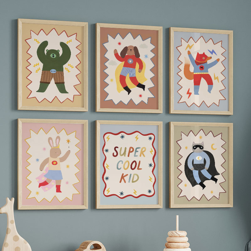 Baby Nursery Posters - Komik Karikatür Süper Havalı Çocuk Odası
