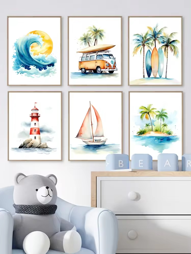 Sörf okyanus temalı kreş plaj  - Baby Nursery Ocean Theme incelemesi ve fiyatı
