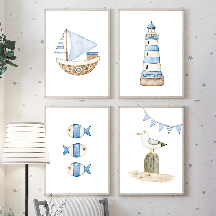 Yelkenli tekne deniz feneri ba - Baby Nursery Posters incelemesi ve fiyatı