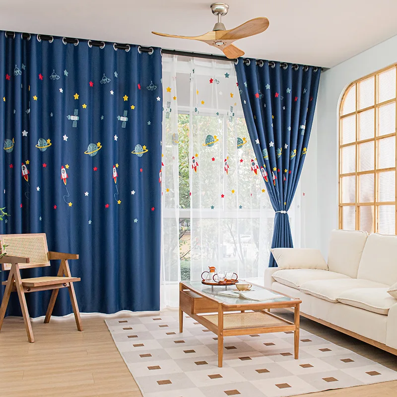 Lacivert karikatür roket uzay  - Baby Nursery Blackout Curtains incelemesi ve fiyatı