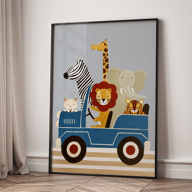 Komik Karikatür Hayvan Araba B - Baby Nursery Posters incelemesi ve fiyatı