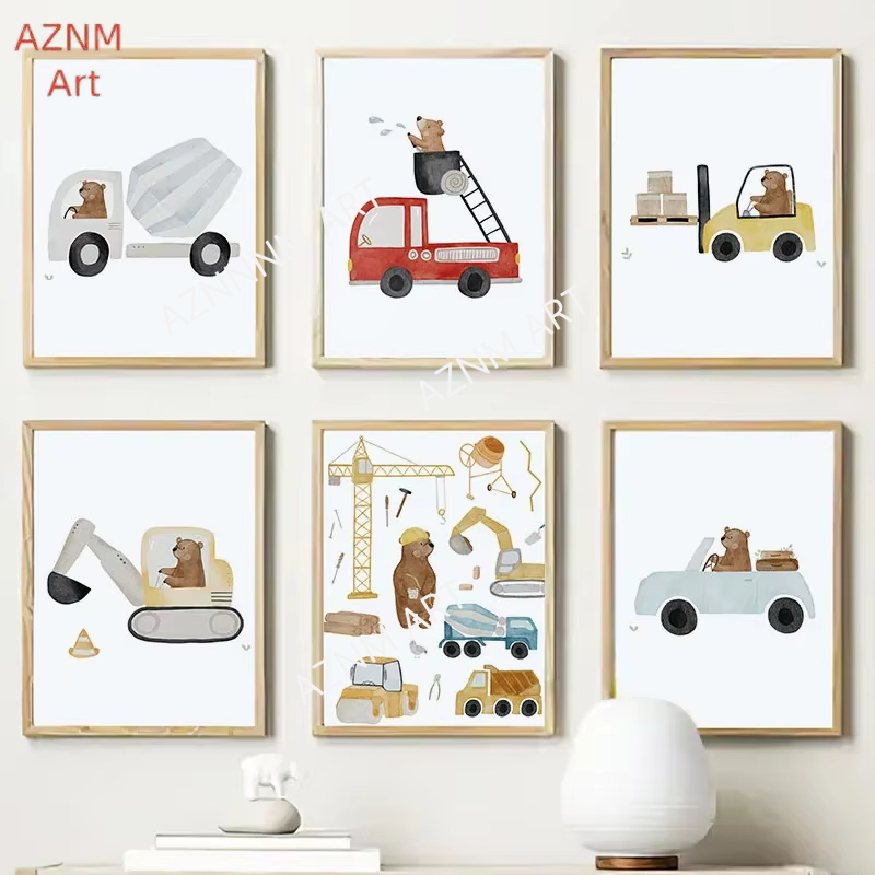 Sevimli Boho Ayı Vinç Ekskavat - Baby Nursery Posters incelemesi ve fiyatı