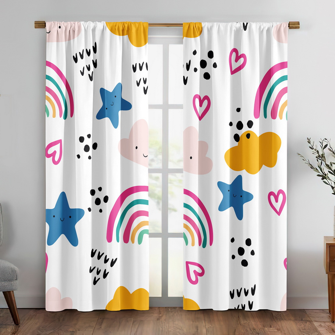 Sevimli Gökkuşağı Yıldız Kalpl - Baby Nursery Curtains incelemesi ve fiyatı