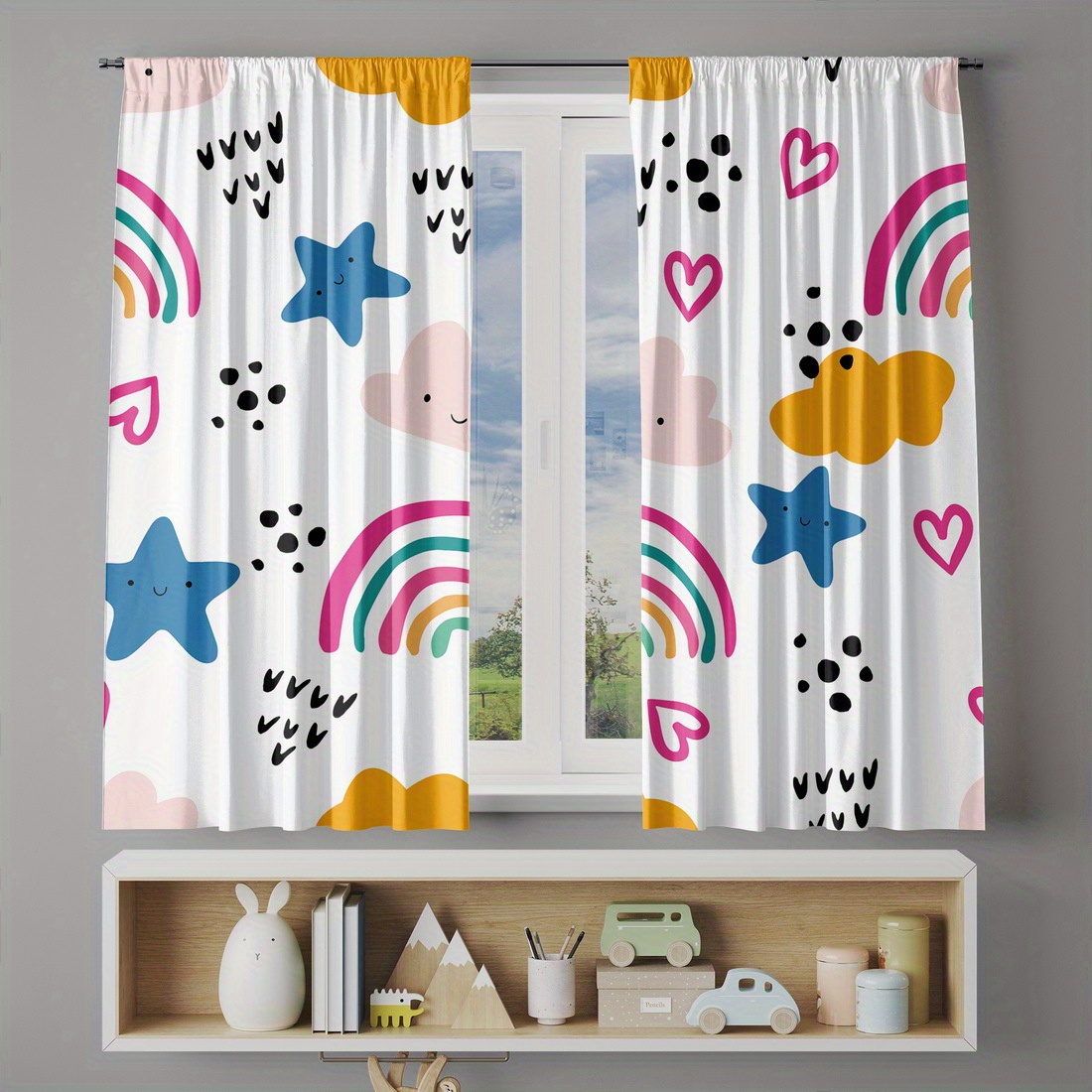 Sevimli Gökkuşağı Yıldız Kalpl - Baby Nursery Curtains incelemesi ve fiyatı