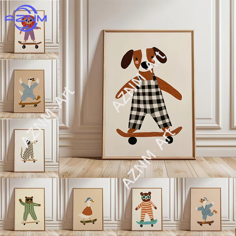 1 adet komik hayvan kaykay pos - Baby Nursery Posters incelemesi ve fiyatı