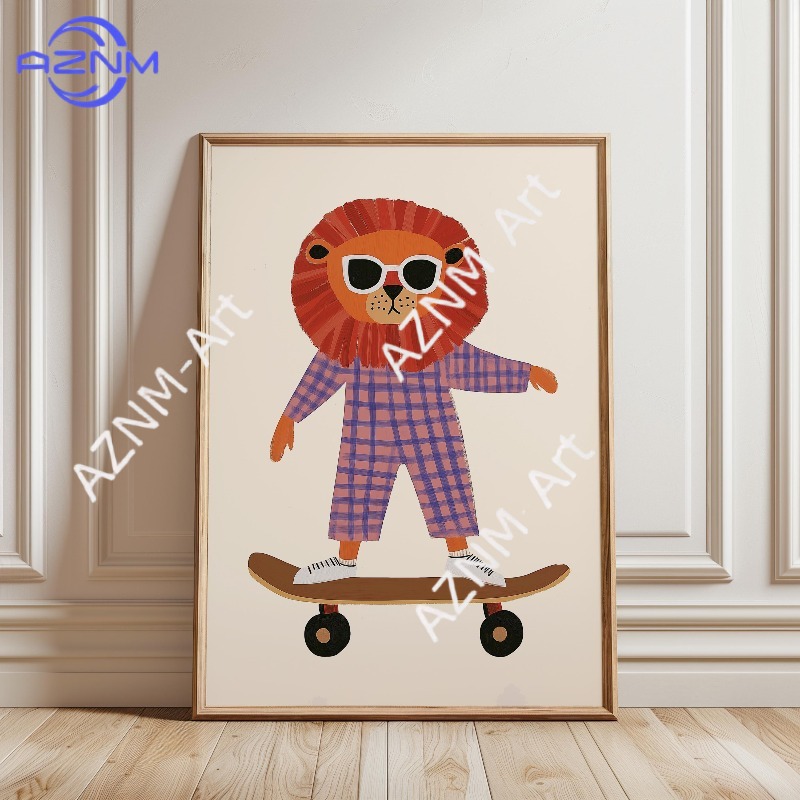 1 adet komik hayvan kaykay pos - Baby Nursery Posters incelemesi ve fiyatı